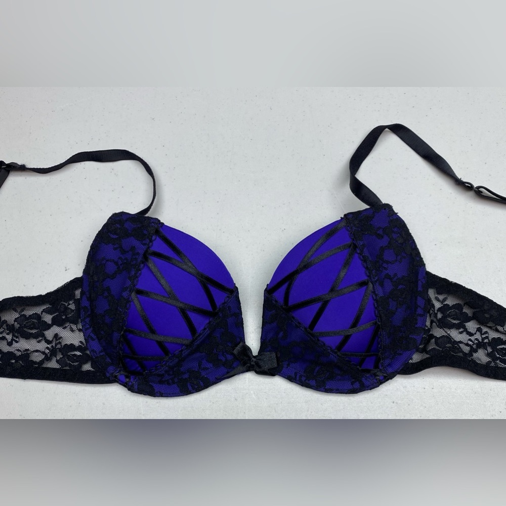 LS PURPL/BLK Faux Lace Pushup. 34A *P1078